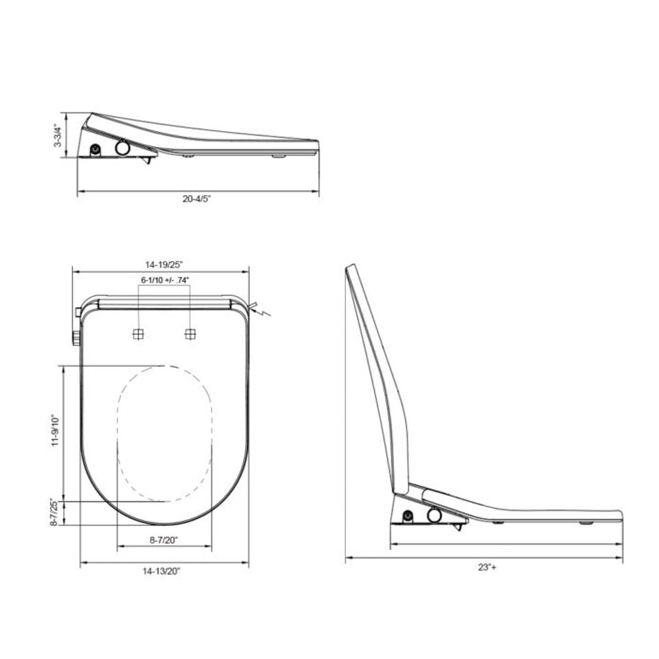 Durable SLIMS bidet seat with quick-release cleaning and gentle water technology with toilet dimensions