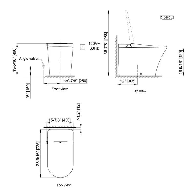 Axent one C Plus Intelligent Bidet Toilet Dimensions