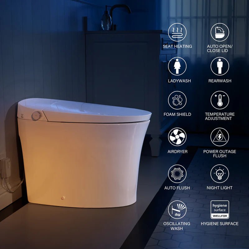 Elongated Smart Bidet Toilet in White with Built - in Tank, Foot Sensor Function, Auto Flush,12 - in Rough - In 1.6 GPF - Bidet Smart Store