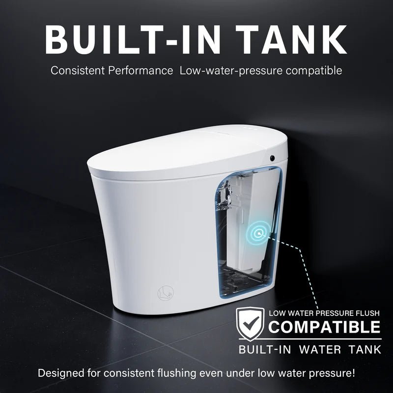 Elongated Smart Bidet Toilet in White with Built - in Tank, Foot Sensor Function, Auto Flush,12 - in Rough - In 1.6 GPF - Bidet Smart Store