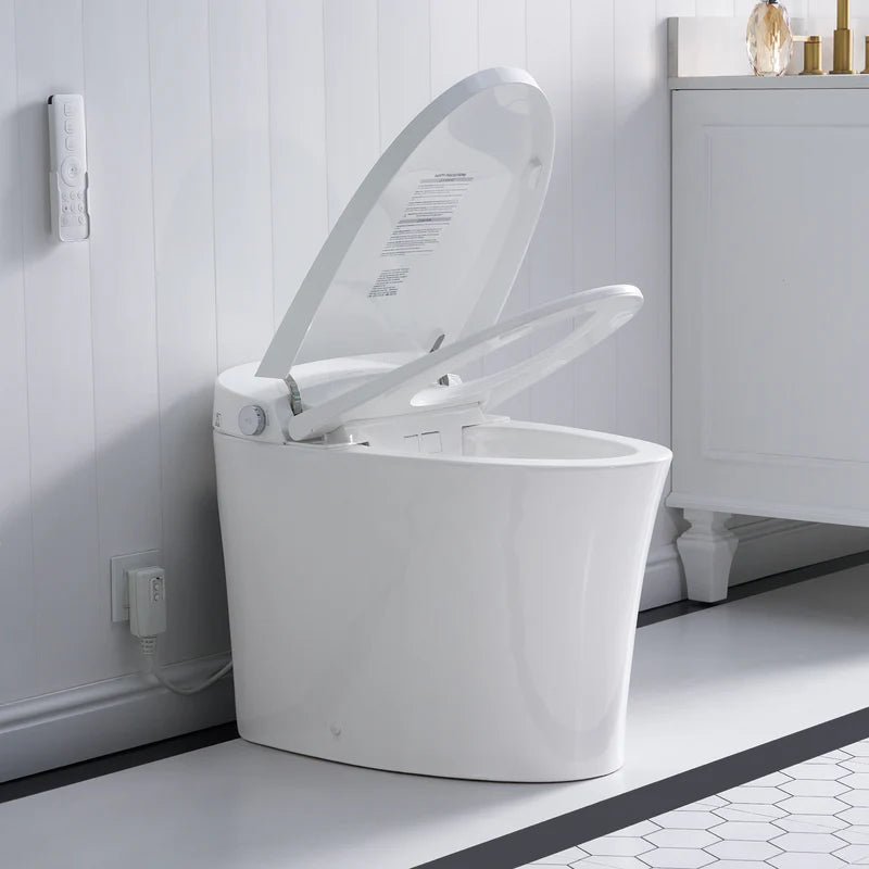 Elongated Smart Bidet Toilet in White with Built - in Tank, Foot Sensor Function, Auto Flush,12 - in Rough - In 1.6 GPF - Bidet Smart Store