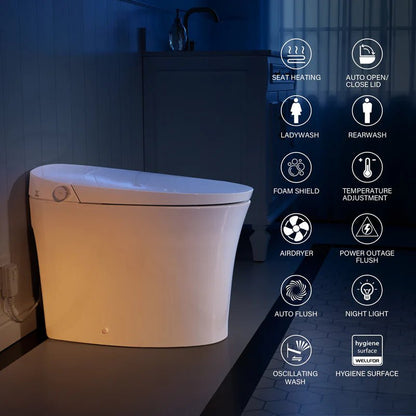 Elongated Smart Bidet Toilet in White with Built - in Tank, Foot Sensor Function, Auto Flush,12 - in Rough - In 1.6 GPF - Bidet Smart Store