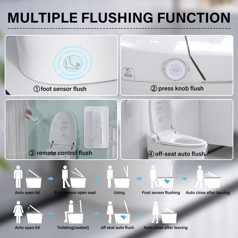 Elongated Smart Bidet Toilet in White with Built - in Tank, Foot Sensor Function, Auto Flush,12 - in Rough - In 1.6 GPF - Bidet Smart Store