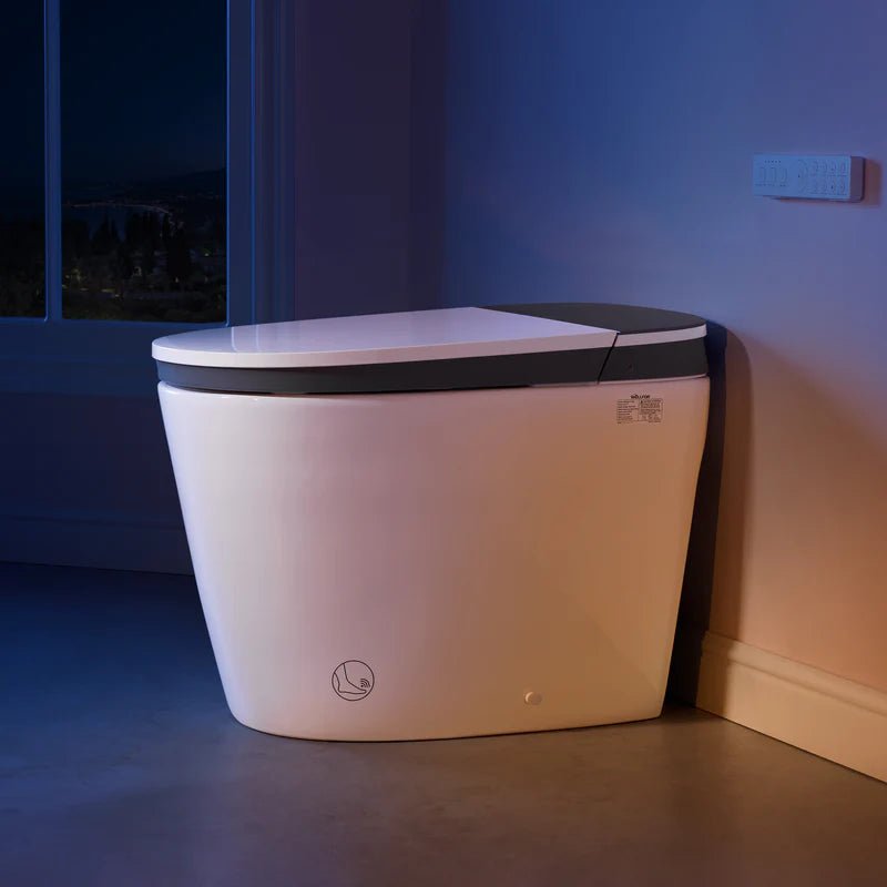Elongated Smart Bidet Toilet in White with Built - in Tank, Foot Sensor Function, Auto Flush,LED Display, 12 - in Rough - In 1.6 GPF - Bidet Smart Store