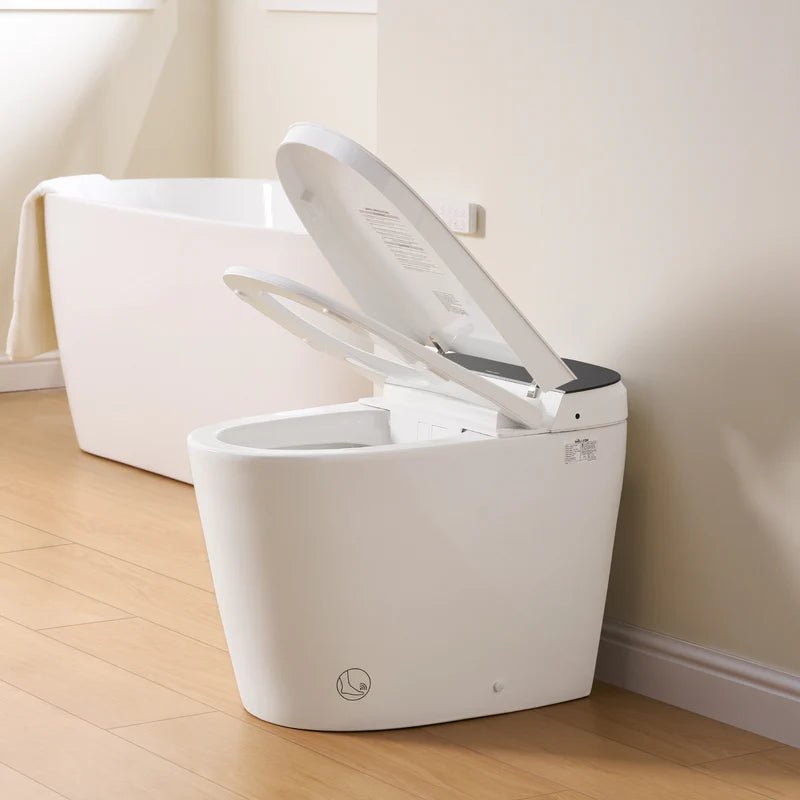 Elongated Smart Bidet Toilet in White with Built - in Tank, Foot Sensor Function, Auto Flush,LED Display, 12 - in Rough - In 1.6 GPF - Bidet Smart Store