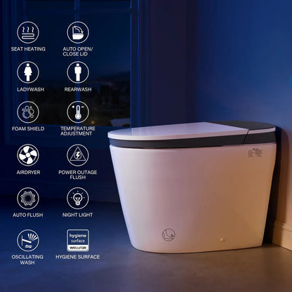 Elongated Smart Bidet Toilet in White with Built - in Tank, Foot Sensor Function, Auto Flush,LED Display, 12 - in Rough - In 1.6 GPF - Bidet Smart Store
