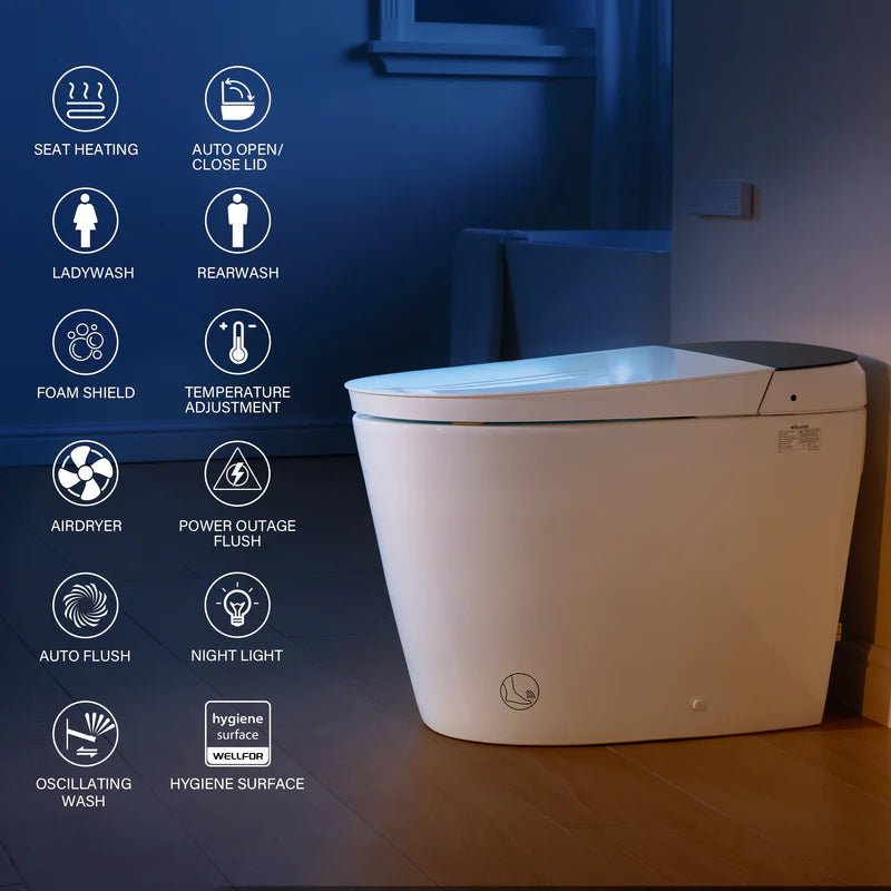 Elongated Smart Bidet Toilet in White with Built - in Tank, Foot Sensor Function, Auto Flush,LED Display, 12 - in Rough - In 1.6 GPF - Bidet Smart Store