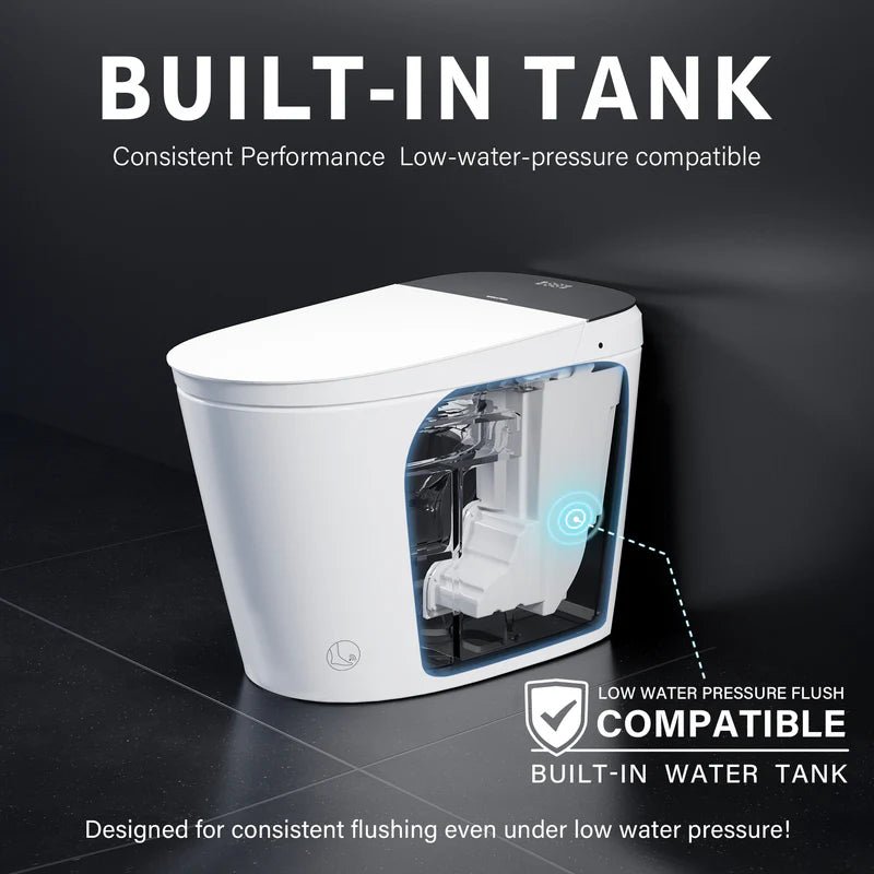 Elongated Smart Bidet Toilet in White with Built - in Tank, Foot Sensor Function, Auto Flush,LED Display, 12 - in Rough - In 1.6 GPF - Bidet Smart Store