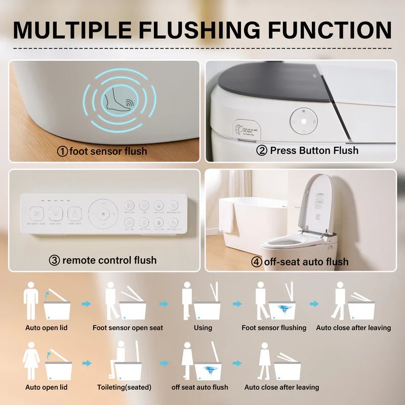 Elongated Smart Bidet Toilet in White with Built - in Tank, Foot Sensor Function, Auto Flush,LED Display, 12 - in Rough - In 1.6 GPF - Bidet Smart Store