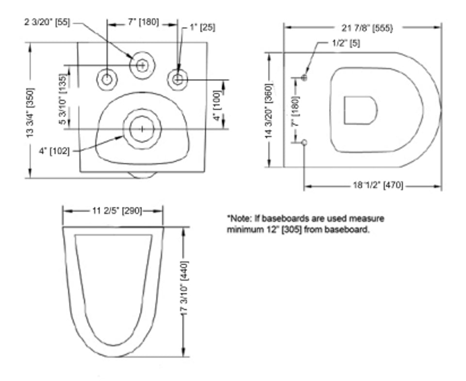 Studio lux SLT700 wall mounted bidet toilet dimensions